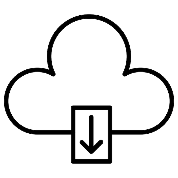 Vector a black and white drawing of a cloud with an arrow pointing up
