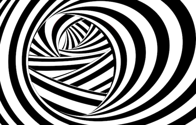 Vector black and white hypnotic wormhole tunnel optical illusion background