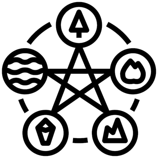 Vector a black and white image of a pentagram with four symbols