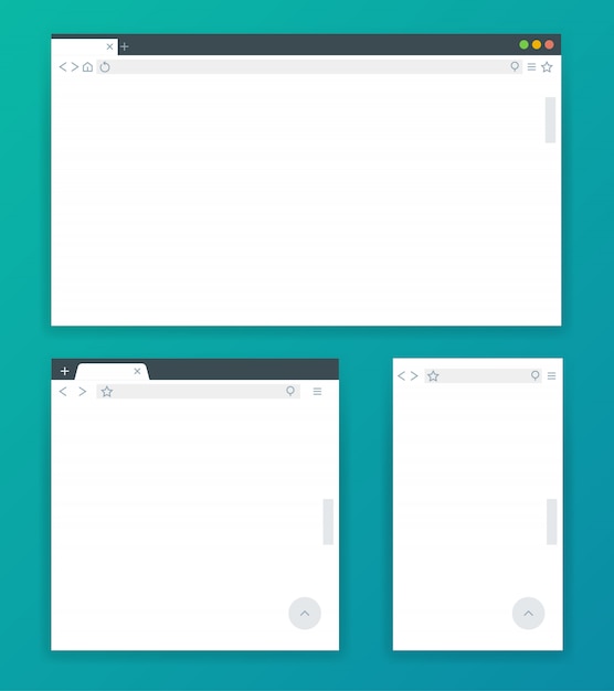 Vector blank browser windows for different devices of computer, tablet, and phone.
