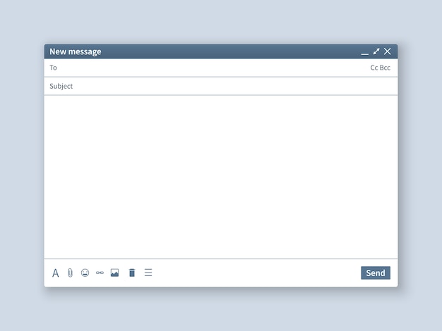 Vector blank email screen. mail message interface blank mockup internet window computer, box page web software browser