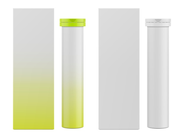 Vector blank rectangular paper box and packaging for vitamins