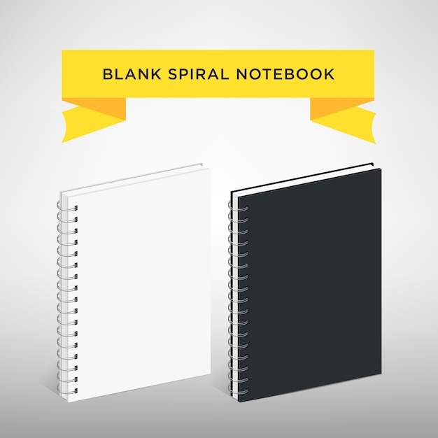 Vector blank spiral notebook template vector illustration. white and black color.