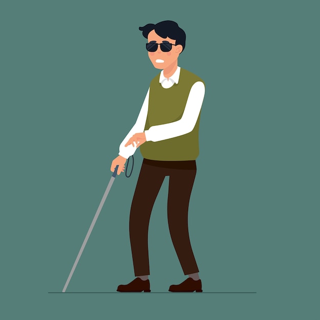 Vector blind man with the stick