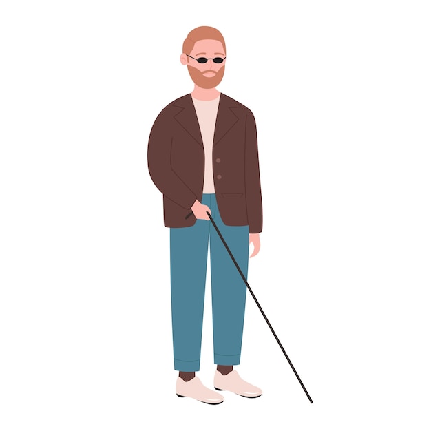 Vector blind man with walking stick