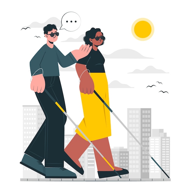 Vector blind people with walking cane concept illustration