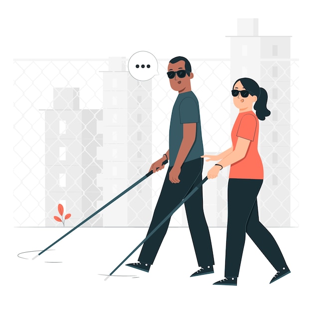 Vector blind people with walking cane concept illustration
