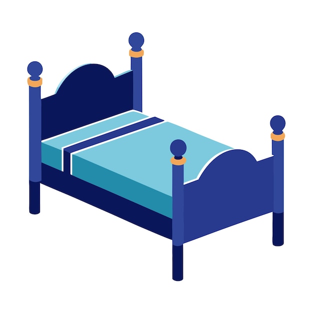 Vector a blue bed with a blue and yellow headboard