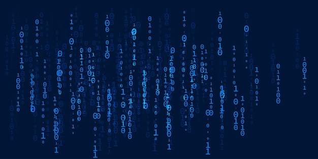 Vector blue binary code background with falling zeros and ones digital data cybersecurity tech concept