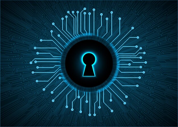 Vector a blue circle with a keyhole in the middle and a circuit board in the middle.