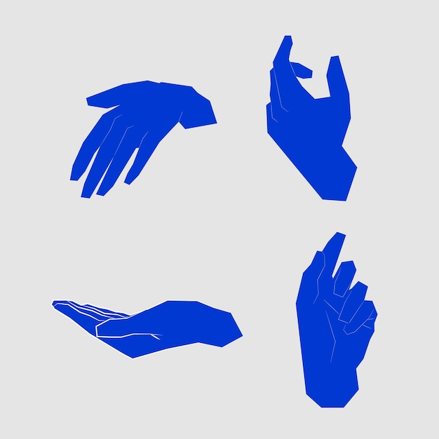 Vector a blue hand with the word hands on the top of it cubism hands poses hand holding and pointing