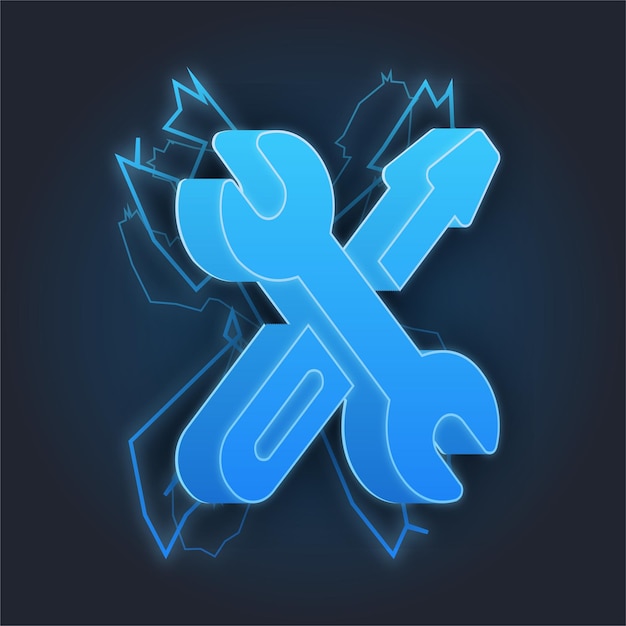 Vector blue lighting thunder effect tools icon with dark background