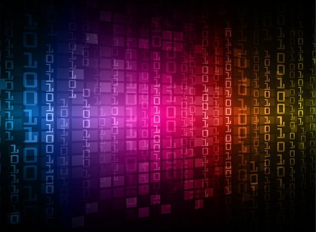 Vector blue pink orange binary code circuit board future technology