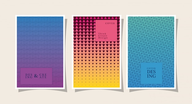 Vector blue purple yellow gradient and pattern backgrounds frames set, cover design.