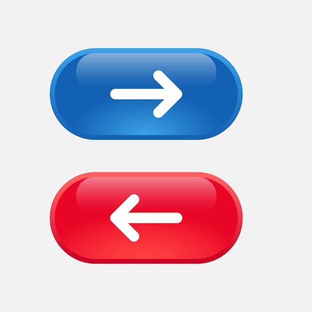 Vector blue red forward previous or next back button with arrow for ui navigation and web design