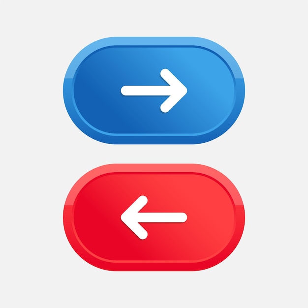 Vector blue red forward previous or next back button with arrow for ui navigation and web design