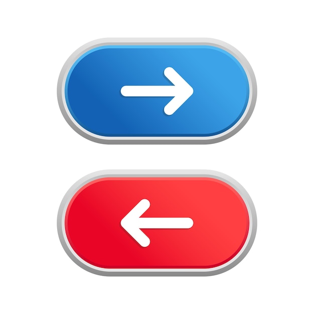 Vector blue red forward previous or next back button with arrow for ui navigation and web design
