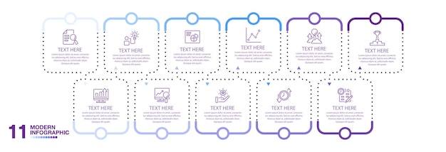 Vector blue tone 11 step infographic