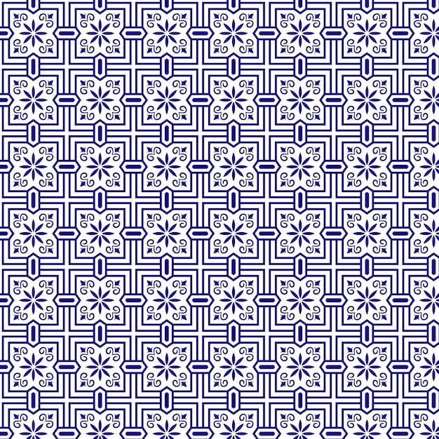 Vector blue and white geometric floral pattern