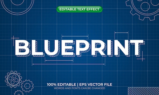 Vector blueprint text effect sketch paper blueprint text effect engineering and architectural text style editable text effect