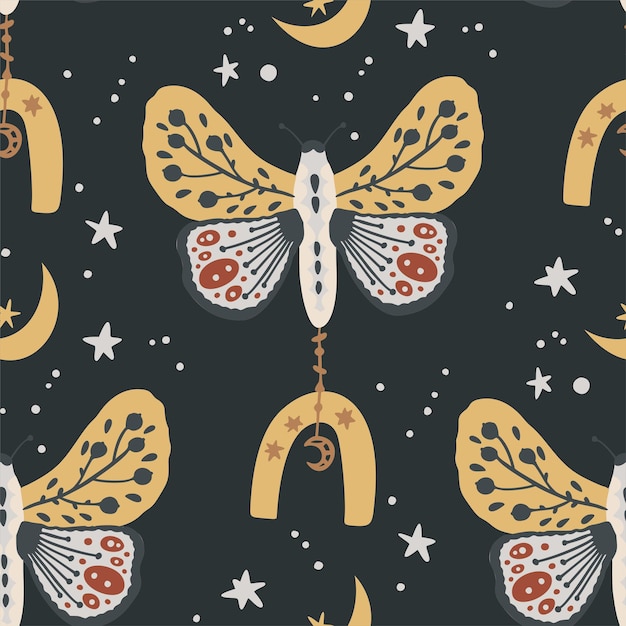 Vector boho butterfly seamless repeat