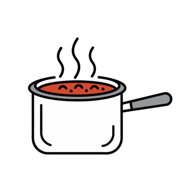 Vector boiling saucepan with steam
