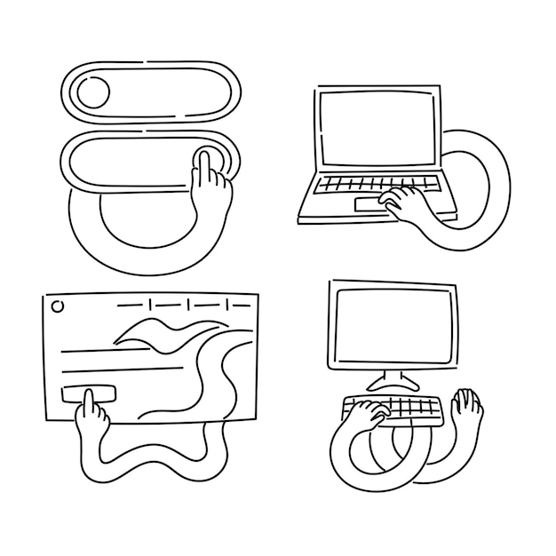 Vector bold line and white line doodle of data and statistical analysis 4