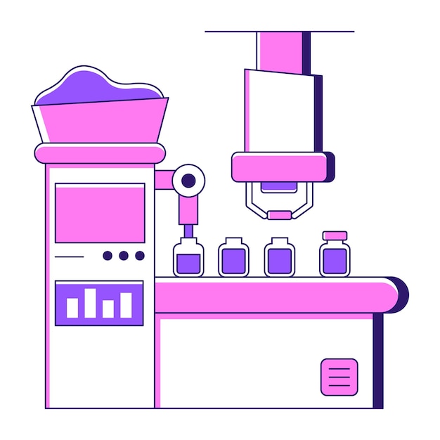 Vector bottle filling robot icon in unique design