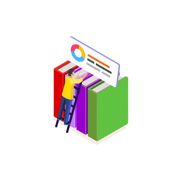 Vector a box with a man standing in front of it that finding data