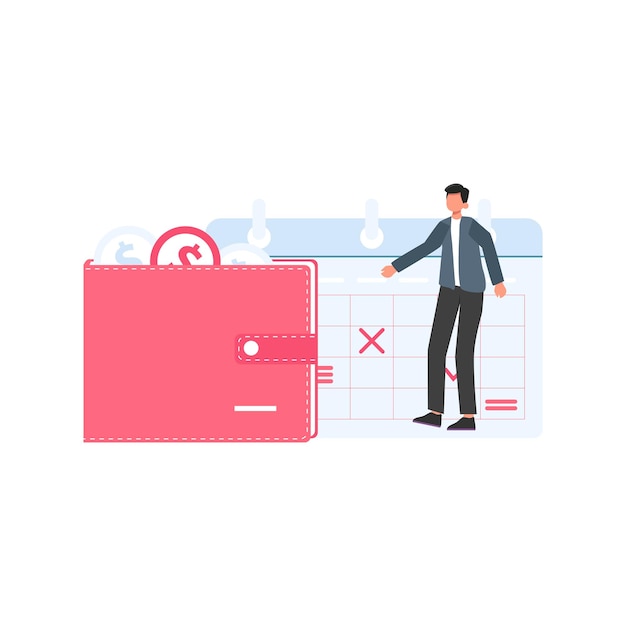 Vector the boy is looking at the wallet