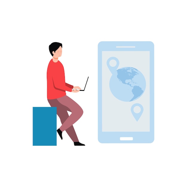 Vector the boy is working in global locations