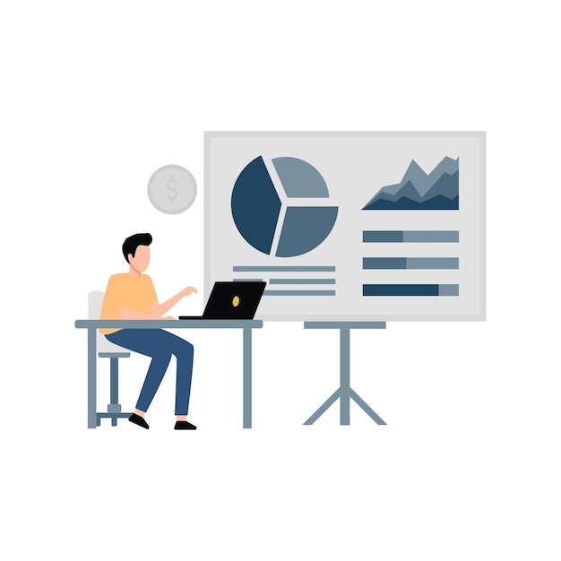 Vector the boy is working at his desk