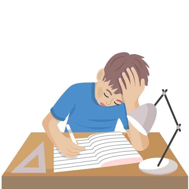 Vector a boy learn on the desk isolated vector illustration