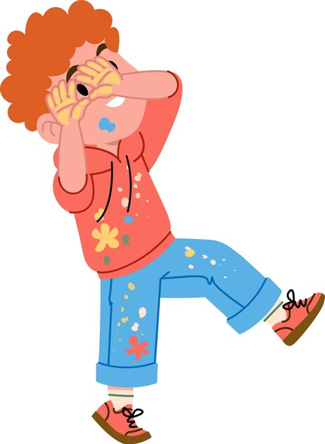 Vector boy playing with paints