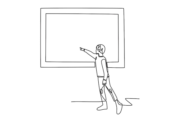 Vector a boy points to a painting in a museum visiting museums concept oneline drawing