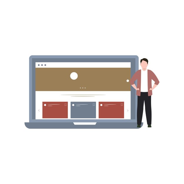 Vector boy standing with laptop