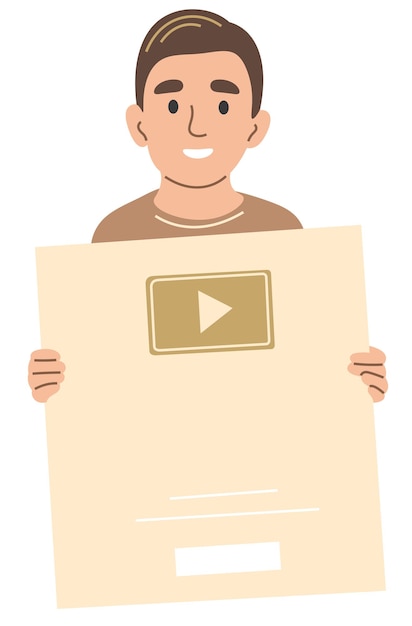 Vector a boy with a golden youtube button in his hands