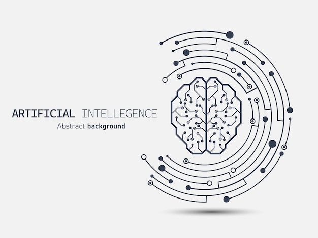 Vector brain circuit icon on crescentshaped circuit board futuristic artificial intelligence abstract background large data processing database concept vector illustration for web and template
