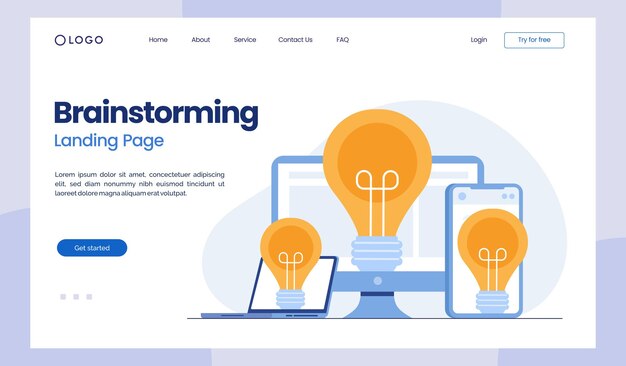 Vector brainstorming concept creative idea and bulb light idea flat vector illustration for banner landing page