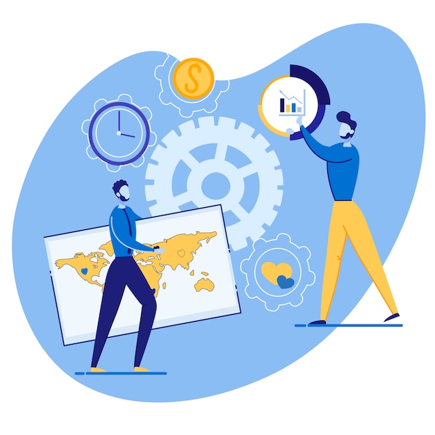 Vector bright banner choice advertising method cartoon.