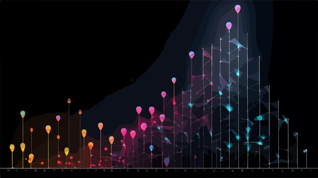Vector bright mesh audience growth chart with light spot effect
