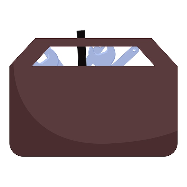 Vector brown toolbox full of tools holding wrenches and screwdriver