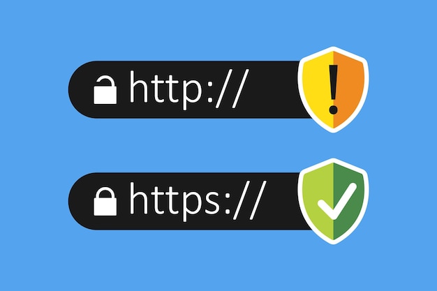 Vector browser address bars that display secure and insecure web addresses http and https