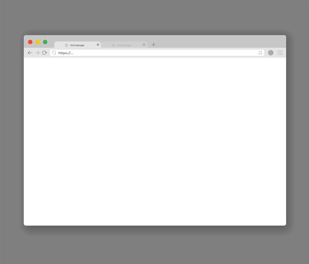Vector browser mockup web window screen internet empty page concept with shadow modern window design isolated on gray background