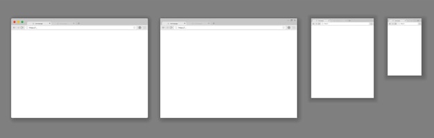Vector browser mockups set web windows screen internet empty pages concept with shadow modern window design isolated on gray background