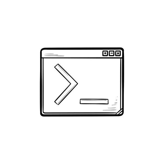 Vector browser window with command line hand drawn outline doodle icon. coding and programming, concept