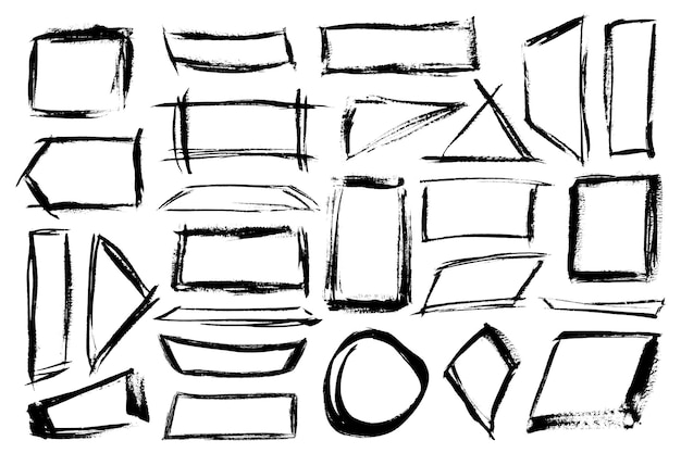 Vector brush stroke empty boxes for highlight grunge black brush stroke square and rectangular frames