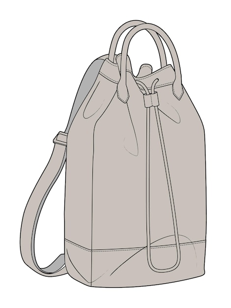 Vector bucket bag technical flat sketch vector mockup template