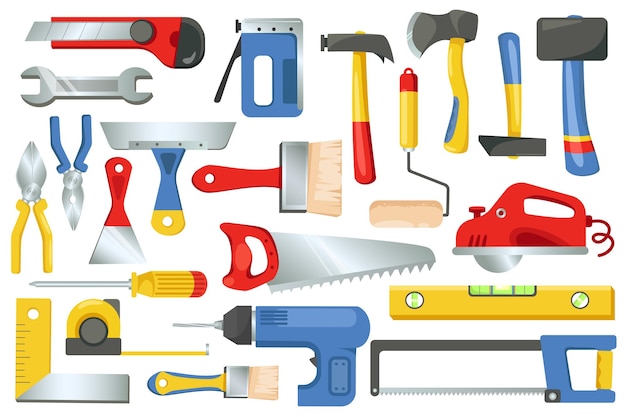 Vector building and repair tools set graphic elements in flat design