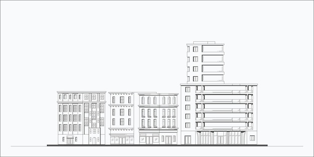 Vector buildings line illustration